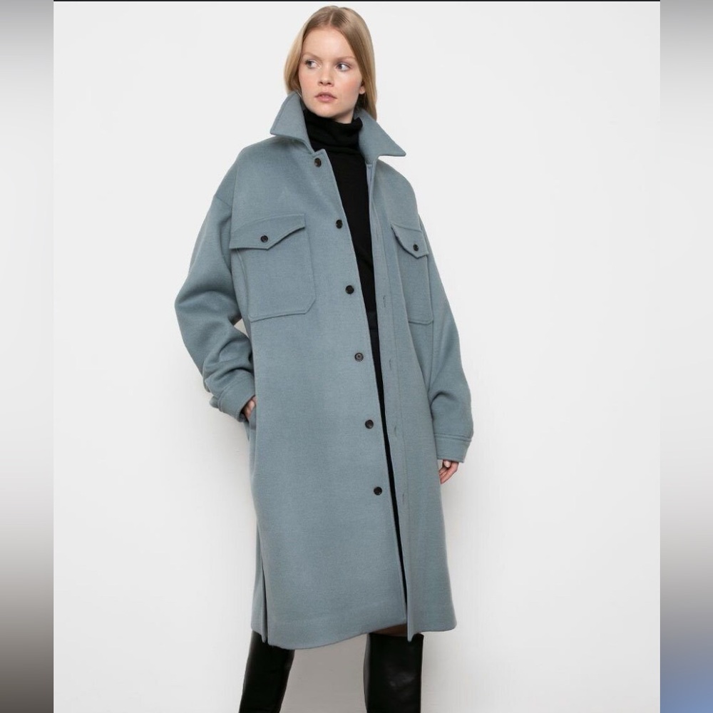 The Frankie Shop Long Wool Shirt Jacket
